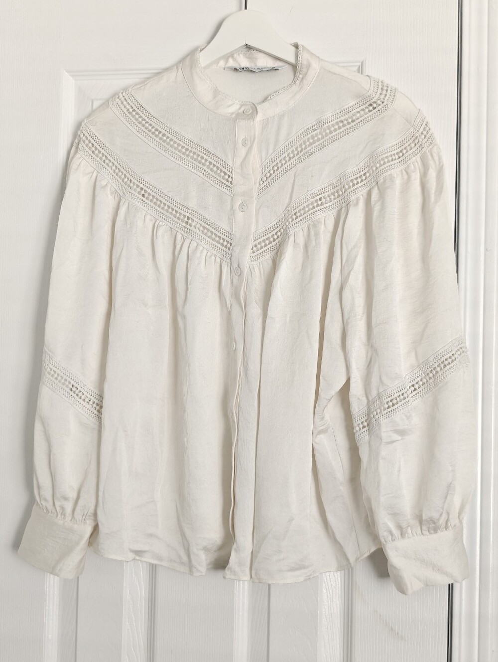 Zara Satin Lace Insert button Down Blouse